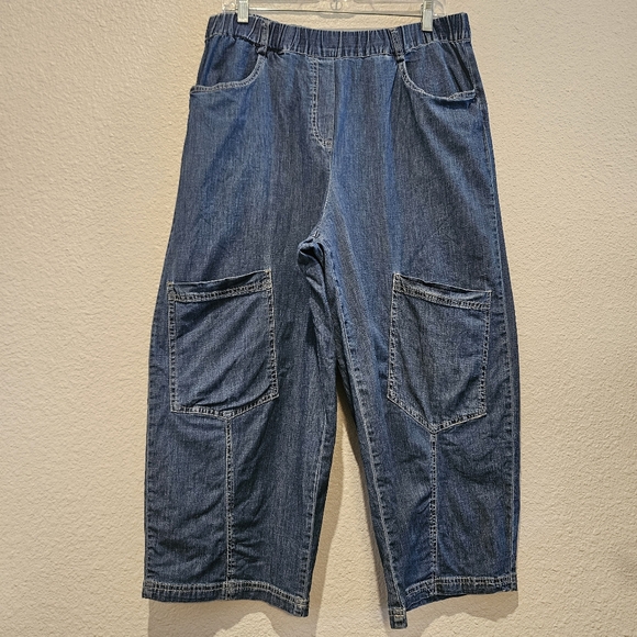 Alembika Pull On Wide Leg Denim Pants Size 12/14 - Picture 3 of 12